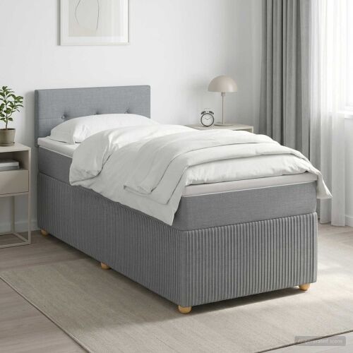 Boxspring krevet s madracem Svjetlosiva 100 x 200 cm Tkanina - Svjetlosiva 100 x 200 cm Prošiveno gumbima Cijena