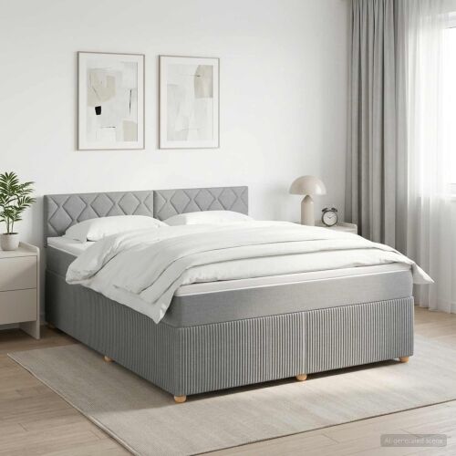 Boxspring krevet s madracem Svjetlosiva 160 x 200 cm Tkanina - Svjetlosiva 160 x 200 cm Dizajn s rombovima Cijena