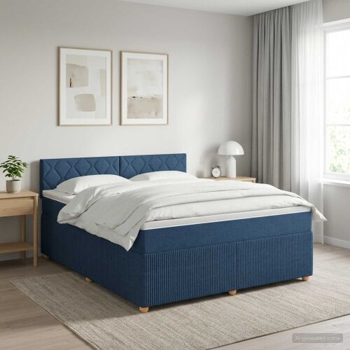 Boxspring krevet s madracem Plava 160 x 200 cm Tkanina - Plava 160 x 200 cm Dizajn s rombovima Cijena