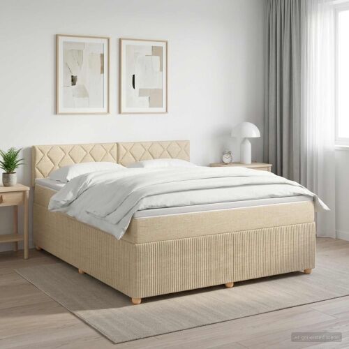 Boxspring krevet s madracem Krem 180 x 200 cm Tkanina - Krem 180 x 200 cm Dizajn s rombovima Cijena