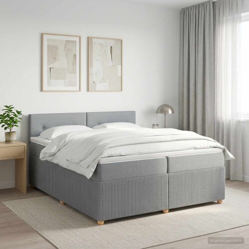 Boxspring krevet s madracem Svjetlosiva 200 x 200 cm Tkanina - Svjetlosiva 200 x 200 cm Prošiveno gumbima Cijena
