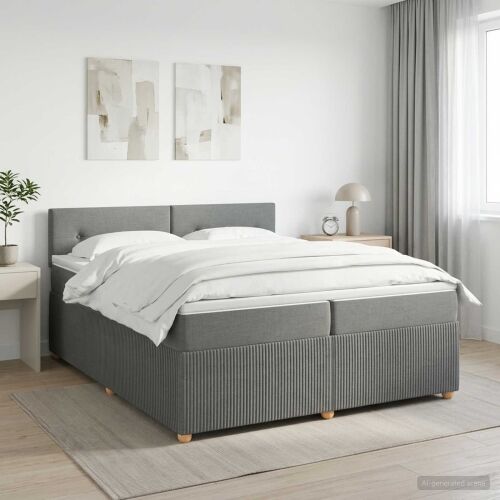 Boxspring krevet s madracem Tamnosiva 200 x 200 cm Tkanina - Tamnosiva 200 x 200 cm Prošiveno gumbima Cijena