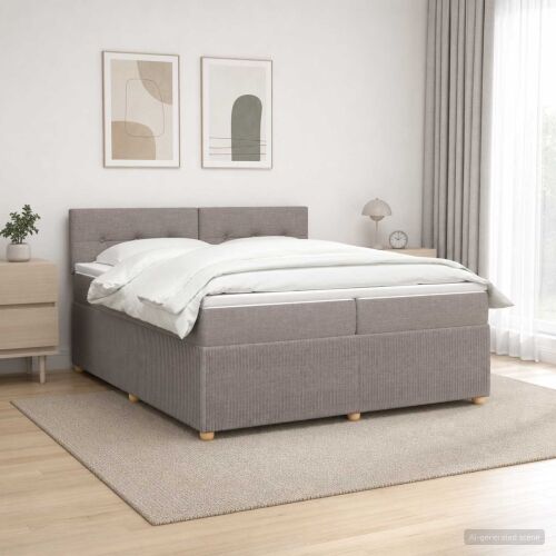 Boxspring krevet s madracem Sivosmeđa 200 x 200 cm Tkanina - Sivosmeđa 200 x 200 cm Prošiveno gumbima Cijena