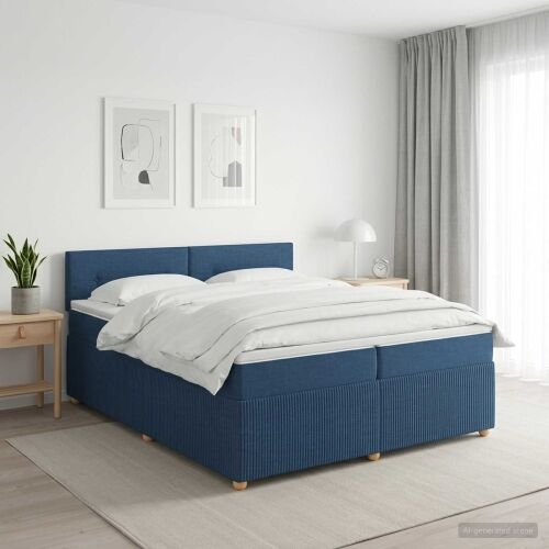 Boxspring krevet s madracem Plava 200 x 200 cm Tkanina - Plava 200 x 200 cm Prošiveno gumbima Cijena