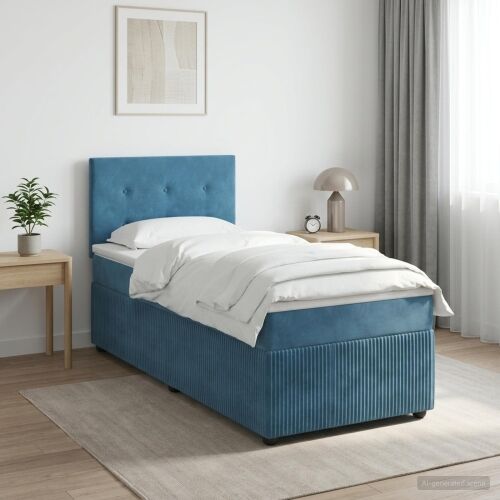 Boxspring krevet s madracem Tamno plava 80 x 200 cm Baršun - Plava 80 x 200 cm Prošiveno gumbima Cijena