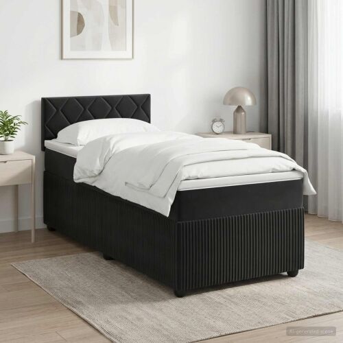 Boxspring krevet s madracem Crna 80 x 200 cm Baršun - Crna 80 x 200 cm Dizajn s rombovima Cijena