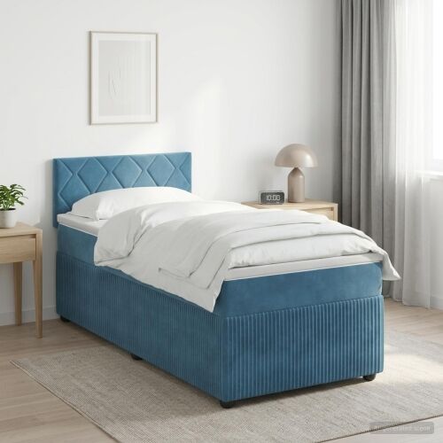 Boxspring krevet s madracem Tamno plava 80 x 200 cm Baršun - Plava 80 x 200 cm Dizajn s rombovima Cijena