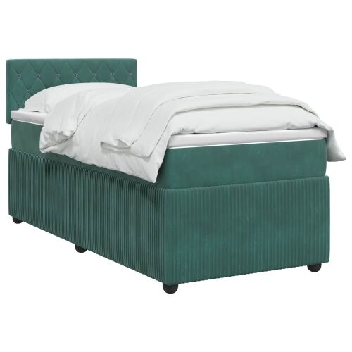 Boxspring krevet s madracem Tamnozelena 100 x 200 cm Baršun - Tamnozelena 100 x 200 cm Kristal s dugmadima Cijena