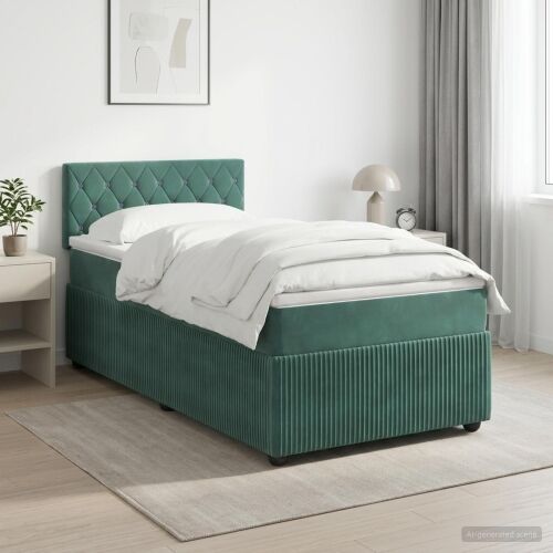 Boxspring krevet s madracem Tamnozelena 100 x 200 cm Baršun - Tamnozelena 100 x 200 cm Kristal s dugmadima Cijena