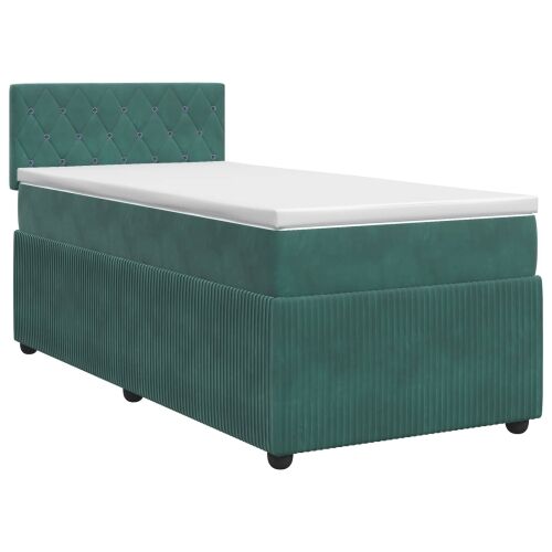 Boxspring krevet s madracem Tamnozelena 100 x 200 cm Baršun - Tamnozelena 100 x 200 cm Kristal s dugmadima Cijena