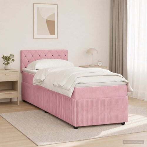 Boxspring krevet s madracem Ružičasta 100 x 200 cm Baršun - Ružičasta 100 x 200 cm Kristal s dugmadima Cijena
