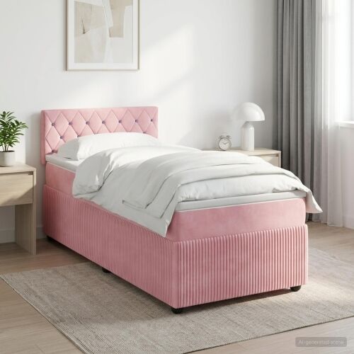 Boxspring krevet s madracem Ružičasta 100 x 200 cm Baršun - Ružičasta 100 x 200 cm Kristal s dugmadima Cijena