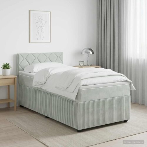 Boxspring krevet s madracem Svjetlosiva 100 x 200 cm Baršun - Svjetlosiva 100 x 200 cm Dizajn s rombovima Cijena