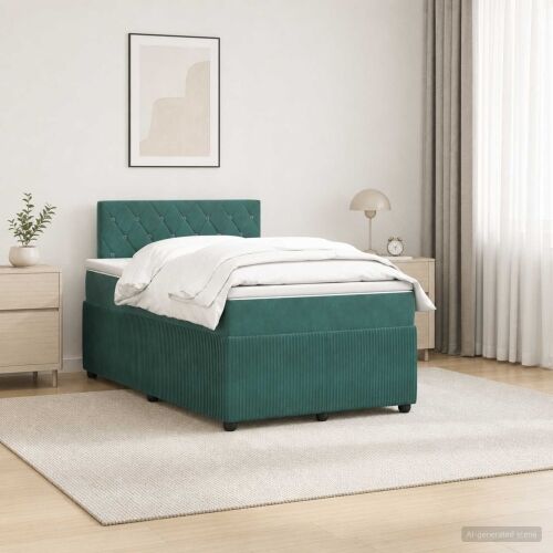 Boxspring krevet s madracem Tamnozelena 120 x 190 cm Baršun - Tamnozelena 120 x 190 cm Kristal s dugmadima Cijena