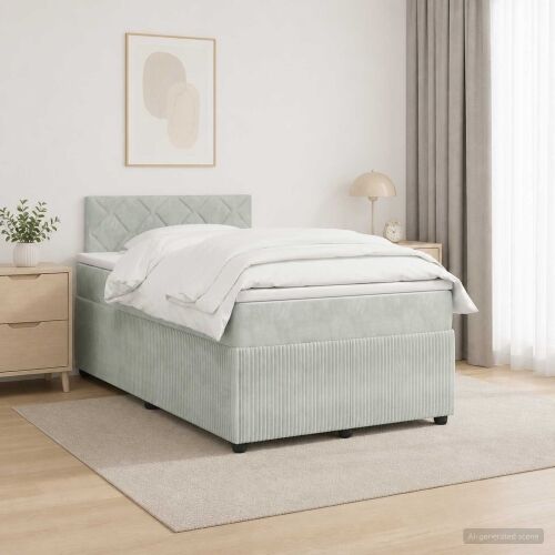 Boxspring krevet s madracem Svjetlosiva 120 x 190 cm Baršun - Svjetlosiva 120 x 190 cm Dizajn s rombovima Cijena