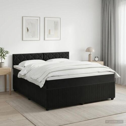 Boxspring krevet s madracem Crna 140 x 200 cm Baršun - Crna 140 x 200 cm Dizajn s rombovima Cijena
