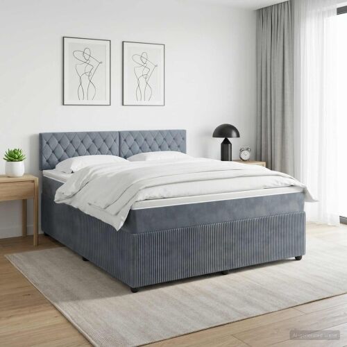 Boxspring krevet s madracem Tamnosiva 160 x 200 cm Baršun - Tamnosiva 160 x 200 cm Kristal s dugmadima Cijena