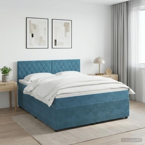 Boxspring krevet s madracem Tamno plava 160 x 200 cm Baršun - Plava 160 x 200 cm Kristal s dugmadima Cijena