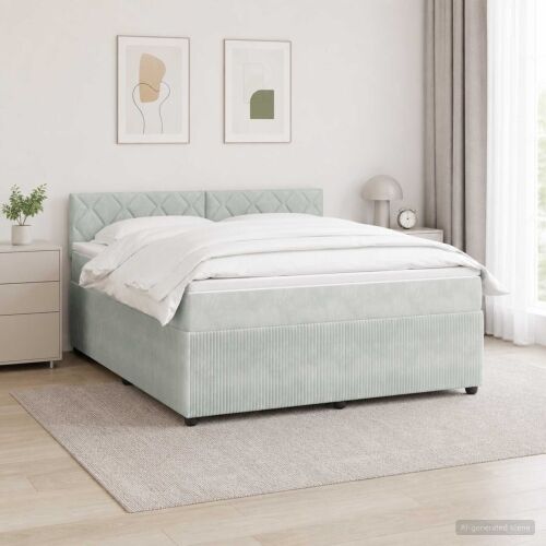 Boxspring krevet s madracem Svjetlosiva 160 x 200 cm Baršun - Svjetlosiva 160 x 200 cm Dizajn s rombovima Cijena