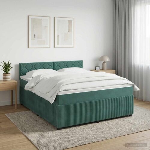 Boxspring krevet s madracem Tamnozelena 160 x 200 cm Baršun - Tamnozelena 160 x 200 cm Dizajn s rombovima Cijena
