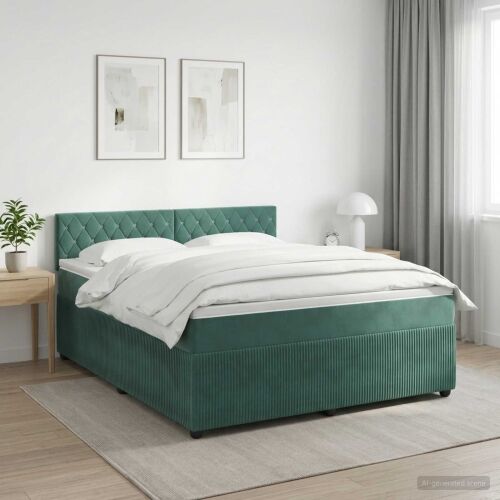 Boxspring krevet s madracem Tamnozelena 180 x 200 cm Baršun - Tamnozelena 180 x 200 cm Kristal s dugmadima Cijena