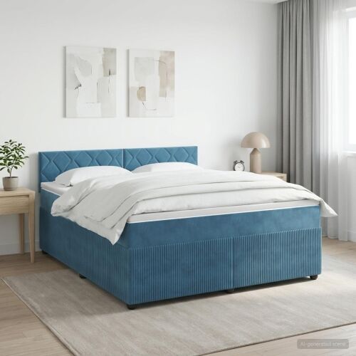 Boxspring krevet s madracem Tamno plava 180 x 200 cm Baršun - Plava 180 x 200 cm Dizajn s rombovima Cijena