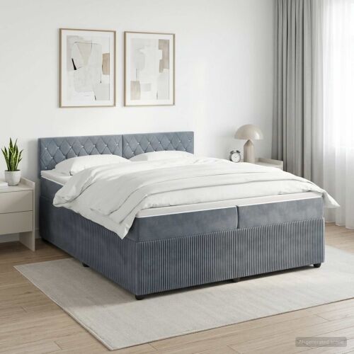 Boxspring krevet s madracem Tamnosiva 200 x 200 cm Baršun - Tamnosiva 200 x 200 cm Kristal s dugmadima Cijena