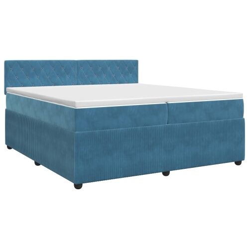 Boxspring krevet s madracem Tamno plava 200 x 200 cm Baršun - Plava 200 x 200 cm Kristal s dugmadima Cijena