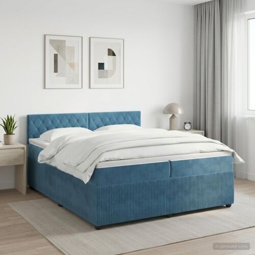 Boxspring krevet s madracem Tamno plava 200 x 200 cm Baršun - Plava 200 x 200 cm Kristal s dugmadima Cijena