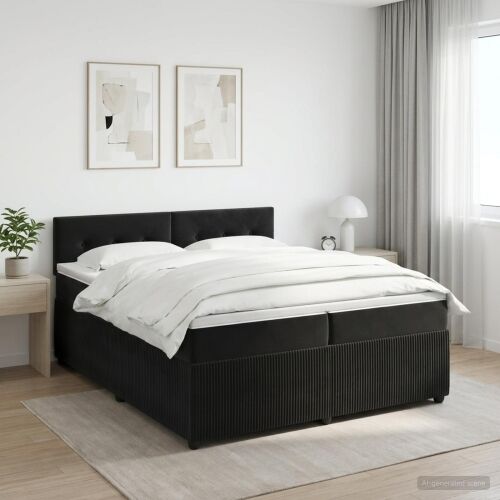 Boxspring krevet s madracem Crna 200 x 200 cm Baršun - Crna 200 x 200 cm Prošiveno gumbima Cijena