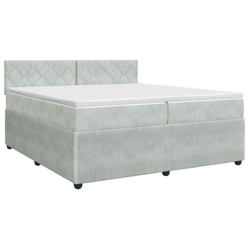 Boxspring krevet s madracem Svjetlosiva 200 x 200 cm Baršun - Svjetlosiva 200 x 200 cm Dizajn s rombovima Cijena