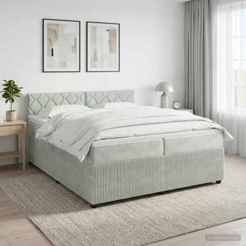 Boxspring krevet s madracem Svjetlosiva 200 x 200 cm Baršun - Svjetlosiva 200 x 200 cm Dizajn s rombovima Cijena