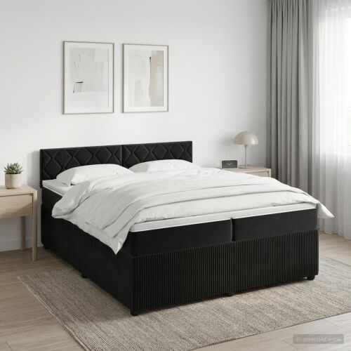 Boxspring krevet s madracem Crna 200 x 200 cm Baršun - Crna 200 x 200 cm Dizajn s rombovima Cijena