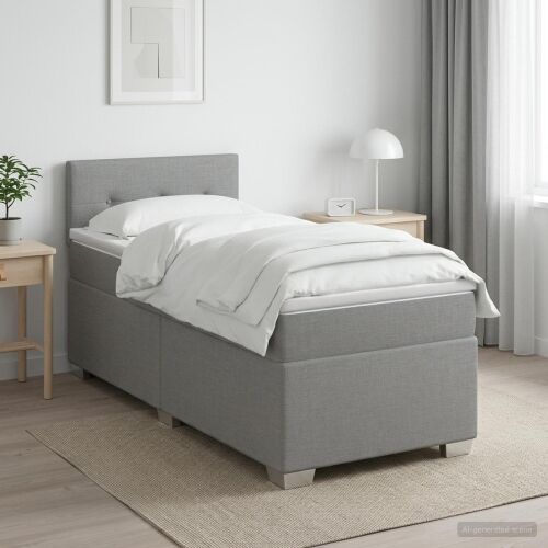 Krevet s box springom, madracem i LED-om Svjetlosiva Tkanina - Svjetlosiva 80 x 200 cm Prošiveno gumbima Cijena