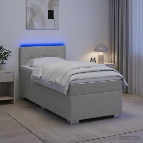 Krevet s box springom, madracem i LED-om Svjetlosiva Tkanina - Svjetlosiva 80 x 200 cm Prošiveno gumbima Cijena