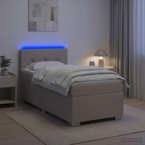Krevet s box springom, madracem i LED-om Sivosmeđa 80 x 200 cm - Sivosmeđa 80 x 200 cm Prošiveno gumbima Cijena