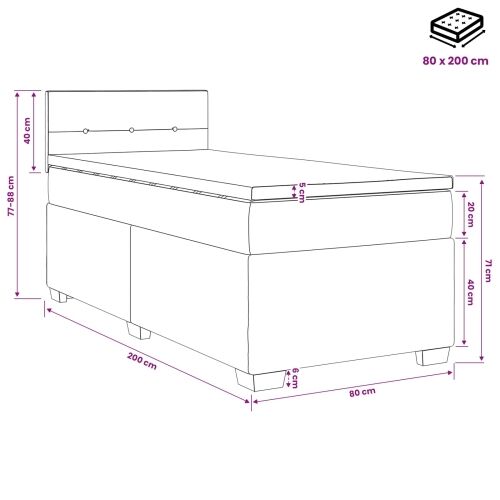 Krevet s box springom, madracem i LED-om Krem 80 x 200 cm - Krem 80 x 200 cm Prošiveno gumbima Cijena