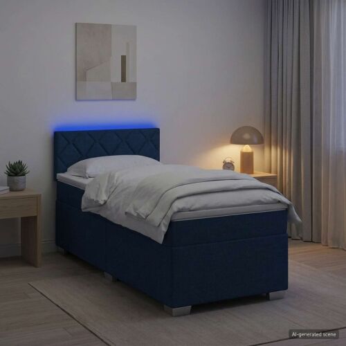 Krevet s box springom, madracem i LED-om Plava 80 x 200 cm - Plava 80 x 200 cm Dizajn s rombovima Cijena