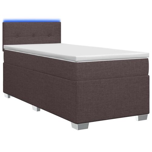 Krevet s box springom, madracem i LED-om Tamno smeđa Tkanina - Tamno smeđa 90 x 190 cm Prošiveno gumbima Cijena