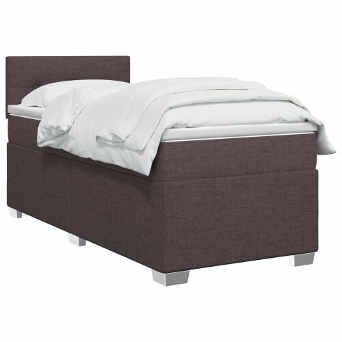 Krevet s box springom, madracem i LED-om Tamno smeđa Tkanina - Tamno smeđa 90 x 190 cm Prošiveno gumbima Cijena