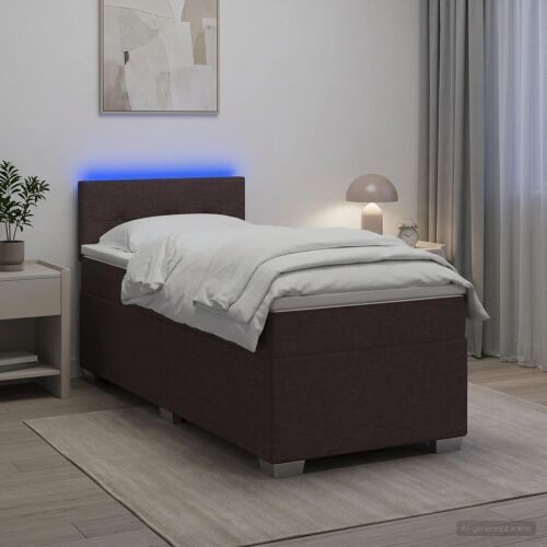 Krevet s box springom, madracem i LED-om Tamno smeđa Tkanina - Tamno smeđa 90 x 190 cm Prošiveno gumbima Cijena