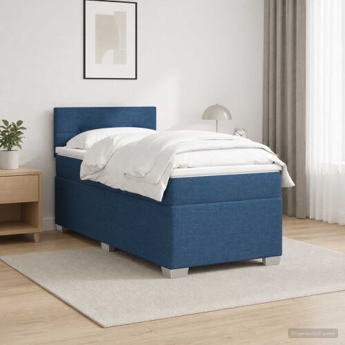 Krevet s box springom, madracem i LED-om Plava 90 x 190 cm - Plava 90 x 190 cm Prošiveno gumbima Cijena