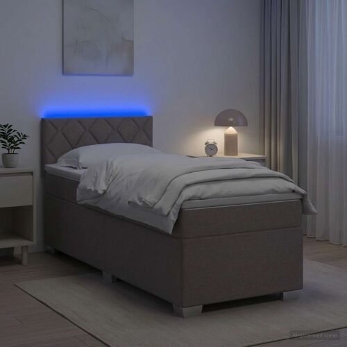 Krevet s box springom, madracem i LED-om Sivosmeđa 90 x 200 cm - Sivosmeđa 90 x 200 cm Dizajn s rombovima Cijena