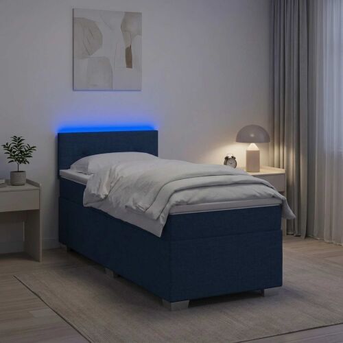 Krevet s box springom, madracem i LED-om Plava 100 x 200 cm - Plava 100 x 200 cm Prošiveno gumbima Cijena