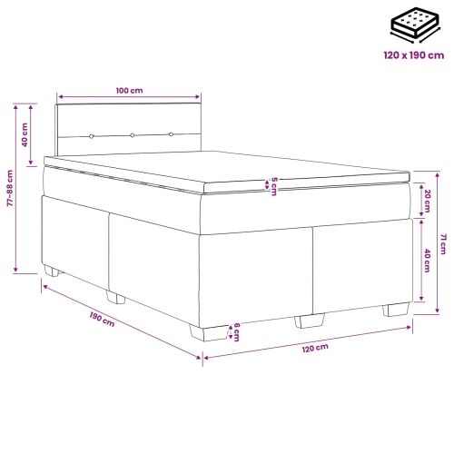 Krevet s box springom, madracem i LED-om Svjetlosiva Tkanina - Svjetlosiva 120 x 190 cm Prošiveno gumbima Cijena