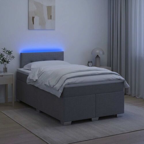Krevet s box springom, madracem i LED-om Svjetlosiva Tkanina - Svjetlosiva 120 x 200 cm Prošiveno gumbima Cijena
