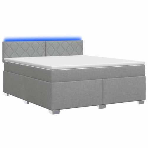 Krevet s box springom, madracem i LED-om Svjetlosiva Tkanina - Svjetlosiva 140 x 190 cm Dizajn s rombovima Cijena