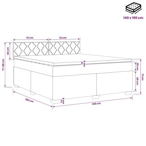 Krevet s box springom, madracem i LED-om Plava 140 x 190 cm - Plava 140 x 190 cm Dizajn s rombovima Cijena