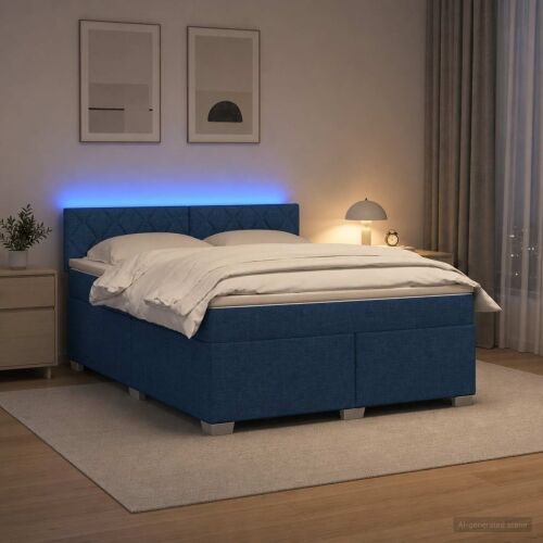 Krevet s box springom, madracem i LED-om Plava 140 x 190 cm - Plava 140 x 190 cm Dizajn s rombovima Cijena