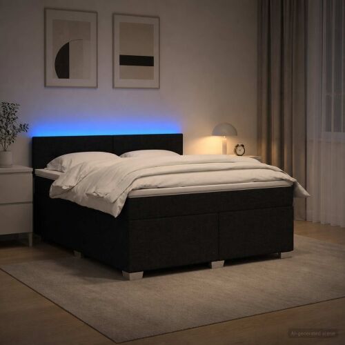 Krevet s box springom, madracem i LED-om Crna 140 x 200 cm - Crna 140 x 200 cm Prošiveno gumbima Cijena